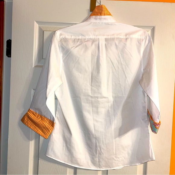 Pearly Vine Cotton Blend Poplin Preppy Button Down Blouse - Picture 7 of 11